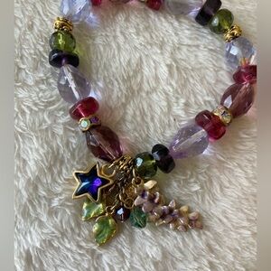Kirks Folly Stretch Crystals Bracelet with Leaves Star Beads Charms